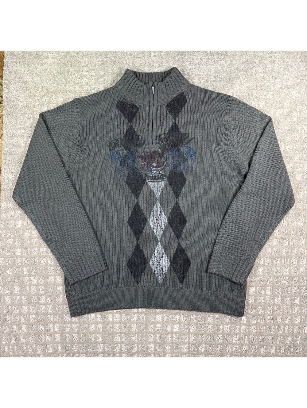 Chicago gray argyle quarter-zip sweater size M/M